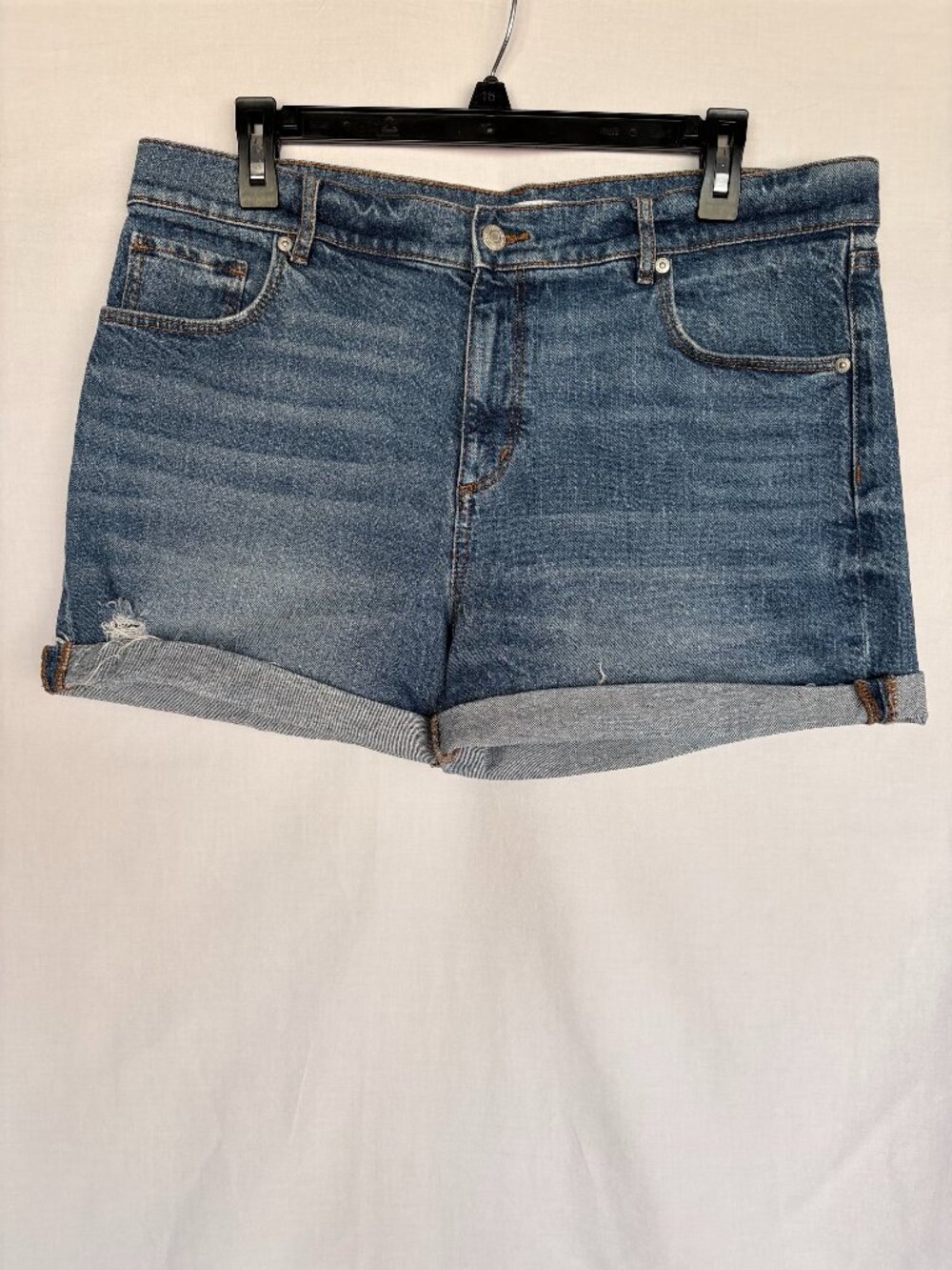 LOFT Denim Jean Shorts Women's Size 16 Medium Wash Rolled Cuff Distressed